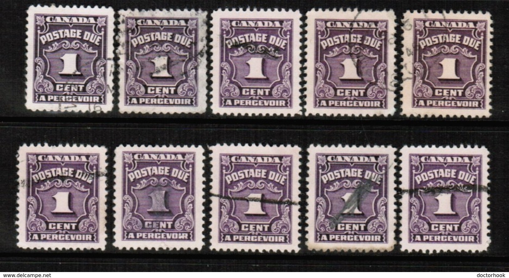 CANADA  Scott # J 15 USED WHOLESALE LOT OF 10 (WH-370) - Postage Due