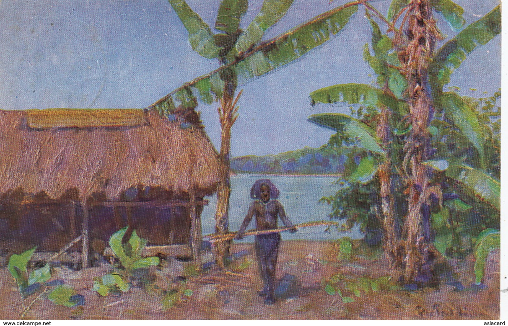 Art Card Peter Paul Muller Nude Native  Papua In Neuguinea Kolonialkrieg WW1 Feldpost 1918 - Papua New Guinea