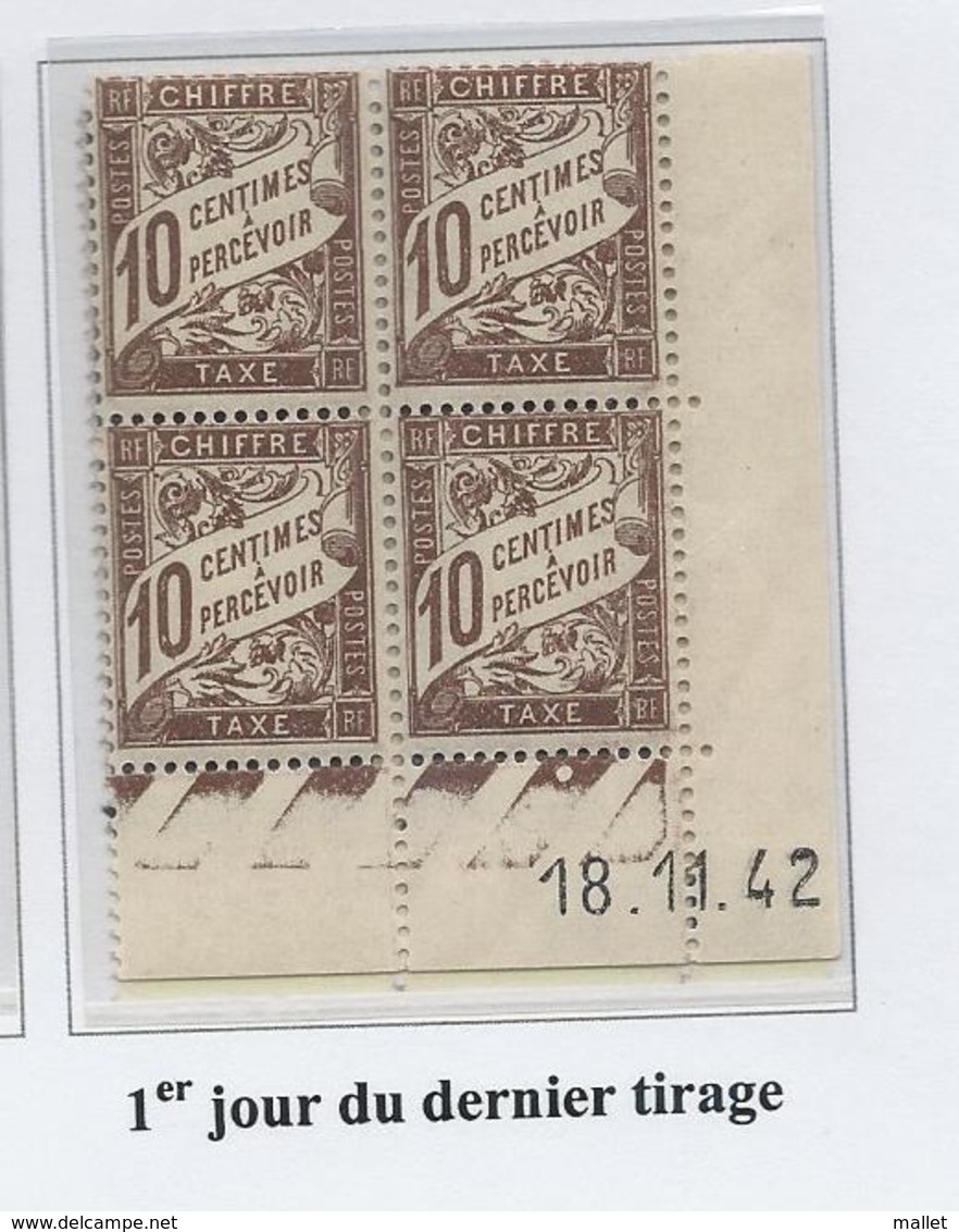 Taxe 10 Cts Brun Type 2, Coin Daté 18/11/1942 (1er Jour Du Dernier Tirage) - 1859-1959 Neufs