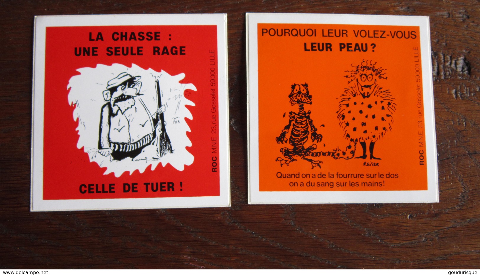 2 AUTOCOLLANTS CONTRE LA CHASSE ILLUSTRE PAR  REISER - Reiser