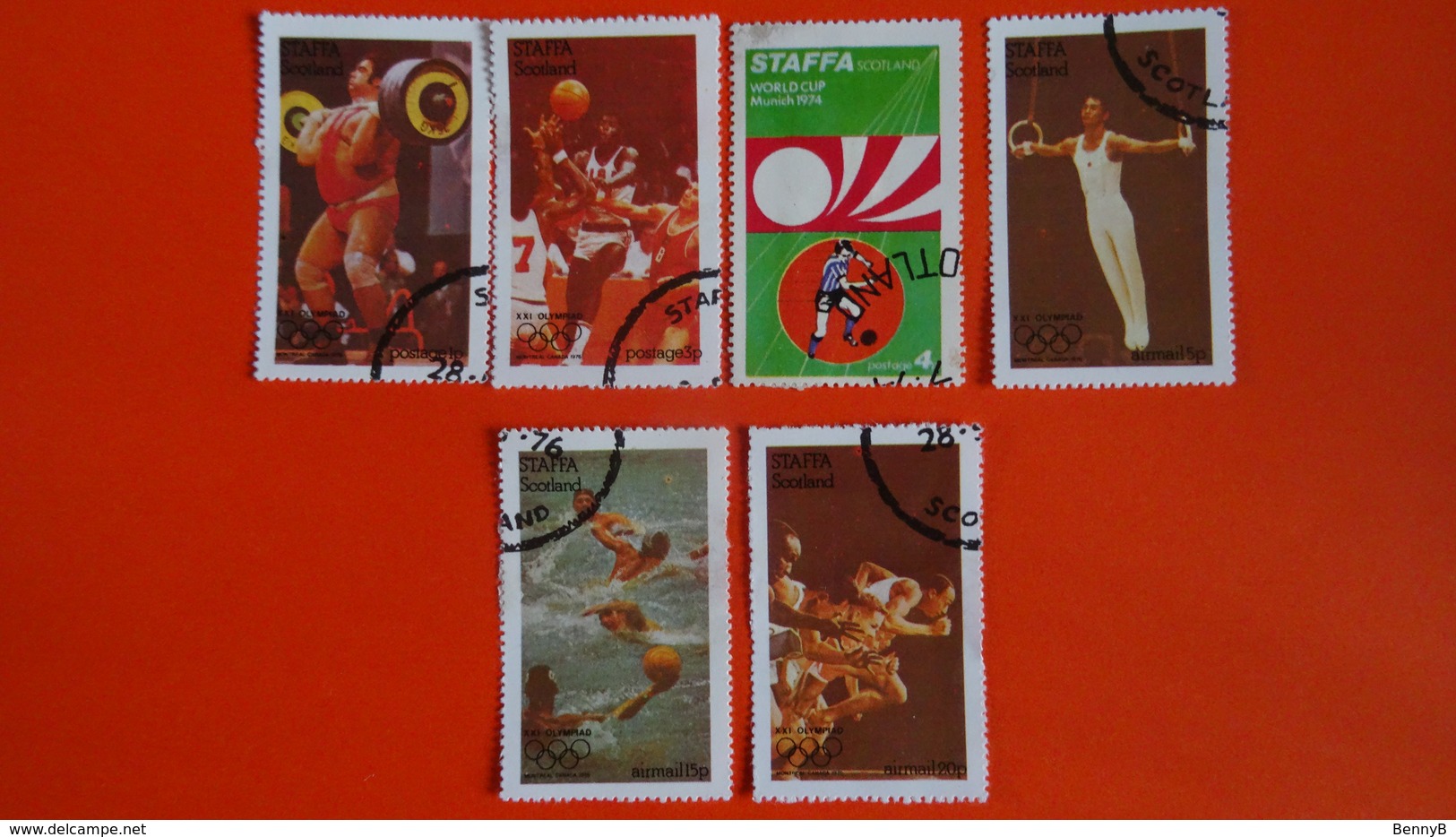 SCOTLAND - STAFFA - CINDERELLAS - VIGNETTES : (5)  XXI OLYMPIAD MONTREAL 1976 (2 AIRMAIL) + 1 Worldcup Munich 74-used - Cinderellas