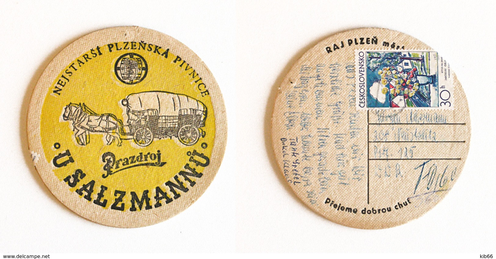 Sous-bock Bière Unique Brasserie Plzeň Timbre 1972 Tácek Beer Mat Coaster Bierdecke - Sous-bocks