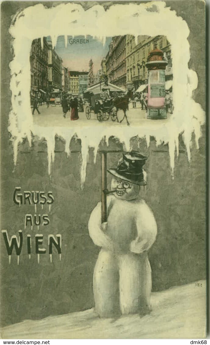 AK AUSTRIA - GRUSS AUS WIEN - GRABEN - SNOWMAN - EDIT B.K.W.I. - POSTMARK  '' BORSE WEIHNACHTSAUSSTELLUNG '' (BG6848) - Sonstige & Ohne Zuordnung