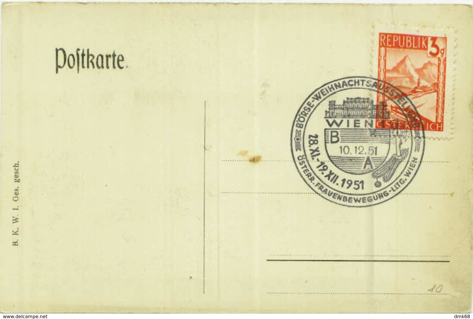 AK AUSTRIA - GRUSS AUS WIEN - GRABEN - SNOWMAN - EDIT B.K.W.I. - POSTMARK  '' BORSE WEIHNACHTSAUSSTELLUNG '' (BG6848) - Autres & Non Classés