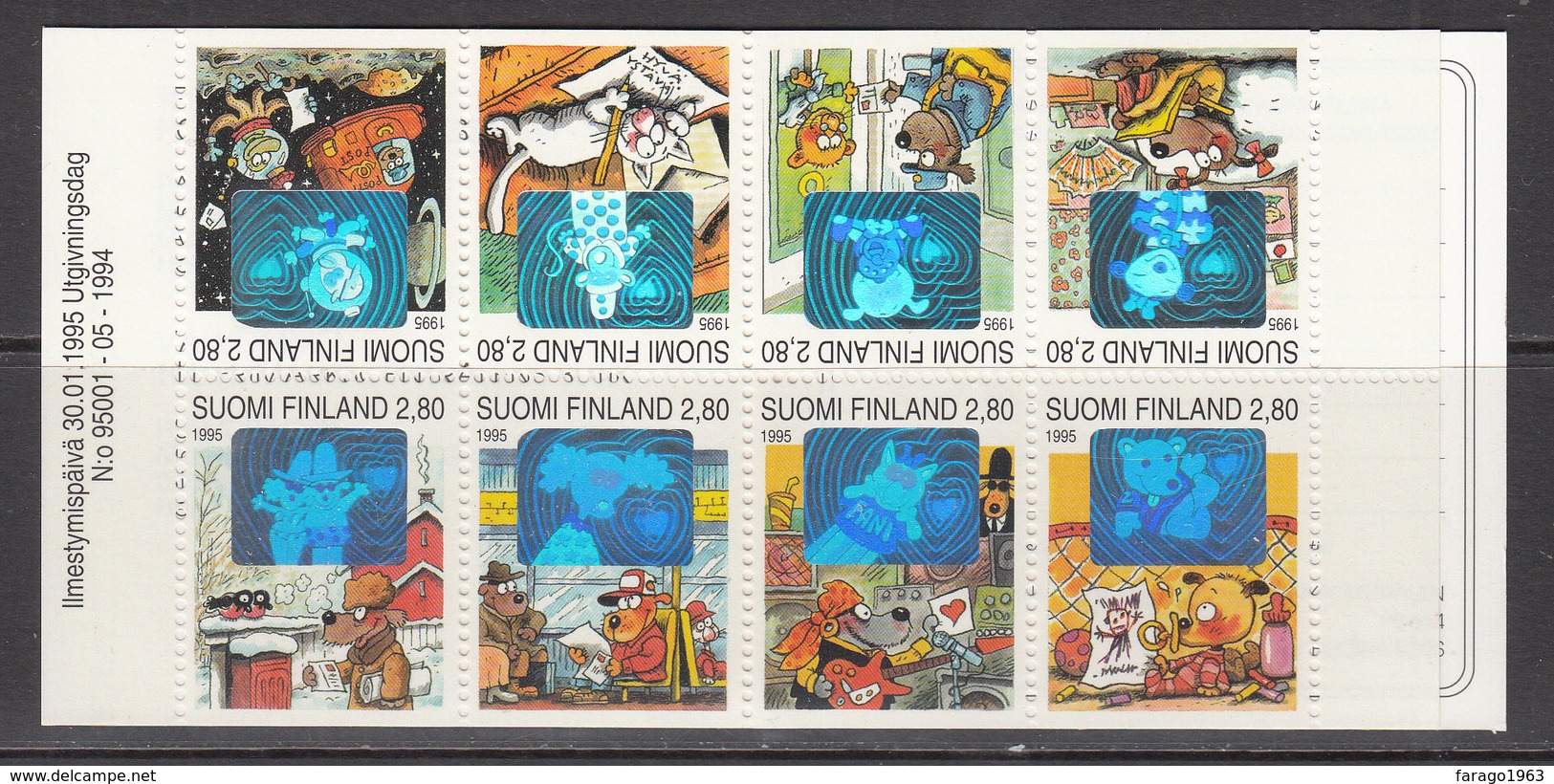 1995 Finland Greetings Cartoons Comics Holograms Complete Booklet Carnet  MNH - Holograms