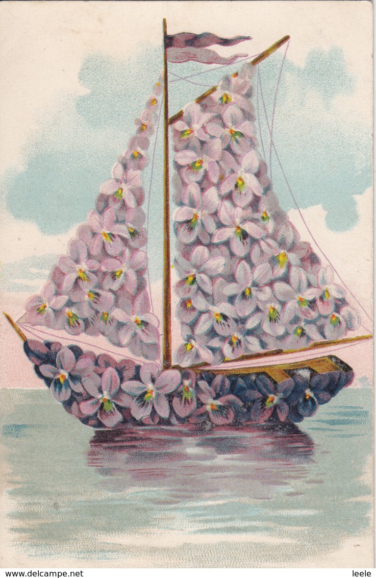 BU03. Vintage Postcard. Sailing Boat. Violets. Flowers. - Other & Unclassified