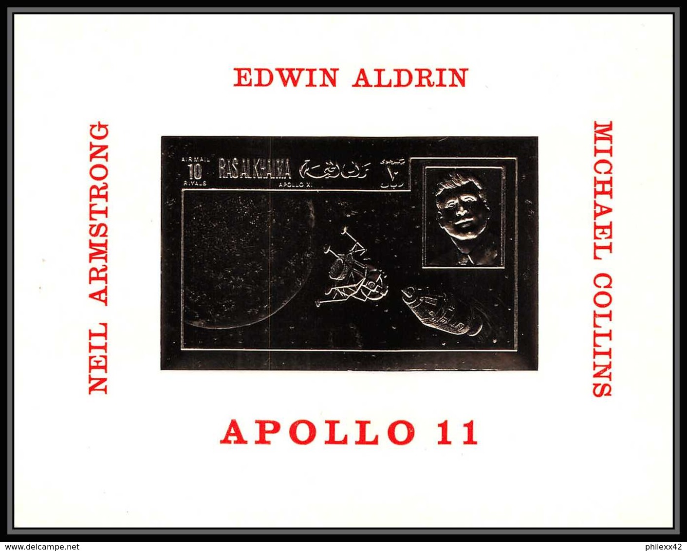 003 Ras Al Khaima Bloc N°124 OR Gold Stamps Kennedy/Apollo 11 Lollini 4500 Ras 6ea Mnh ** - Asien