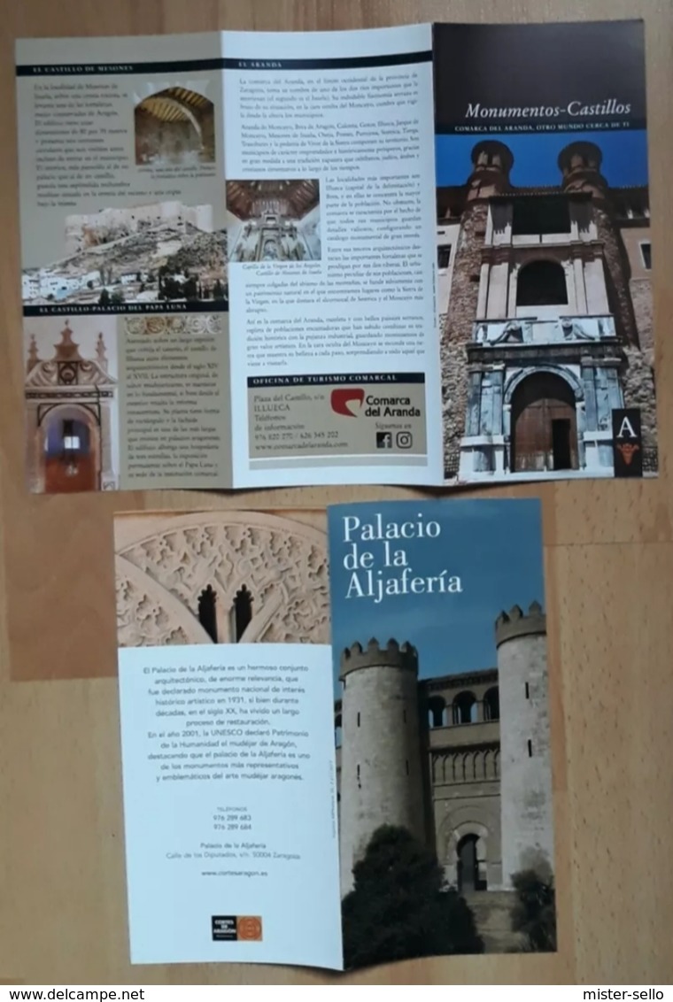 2 FOLLETOS TURÍSTICOS. MONUMENTOS Y CASTILLOS + PALACIO LA ALJAFERIA. ZARAGOZA. - Cuadernillos Turísticos