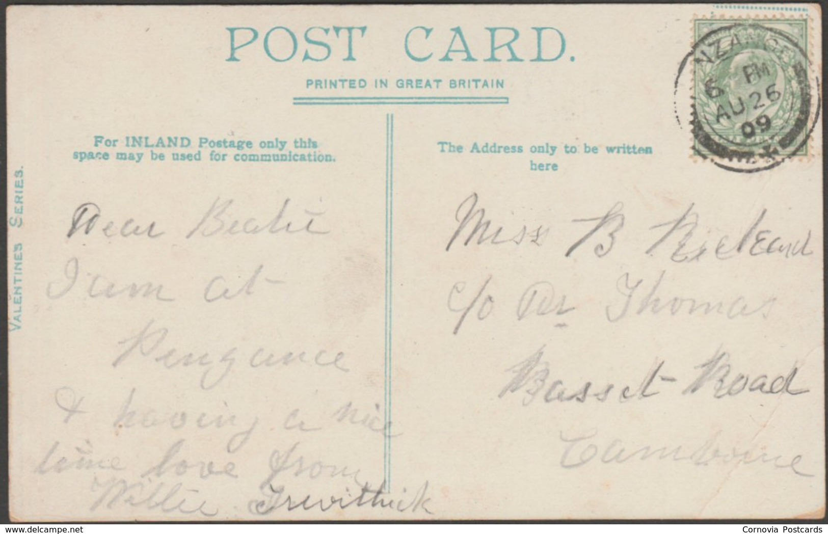 First And Last House, Land's End, Cornwall, 1909 - Valentine's Postcard - Land's End