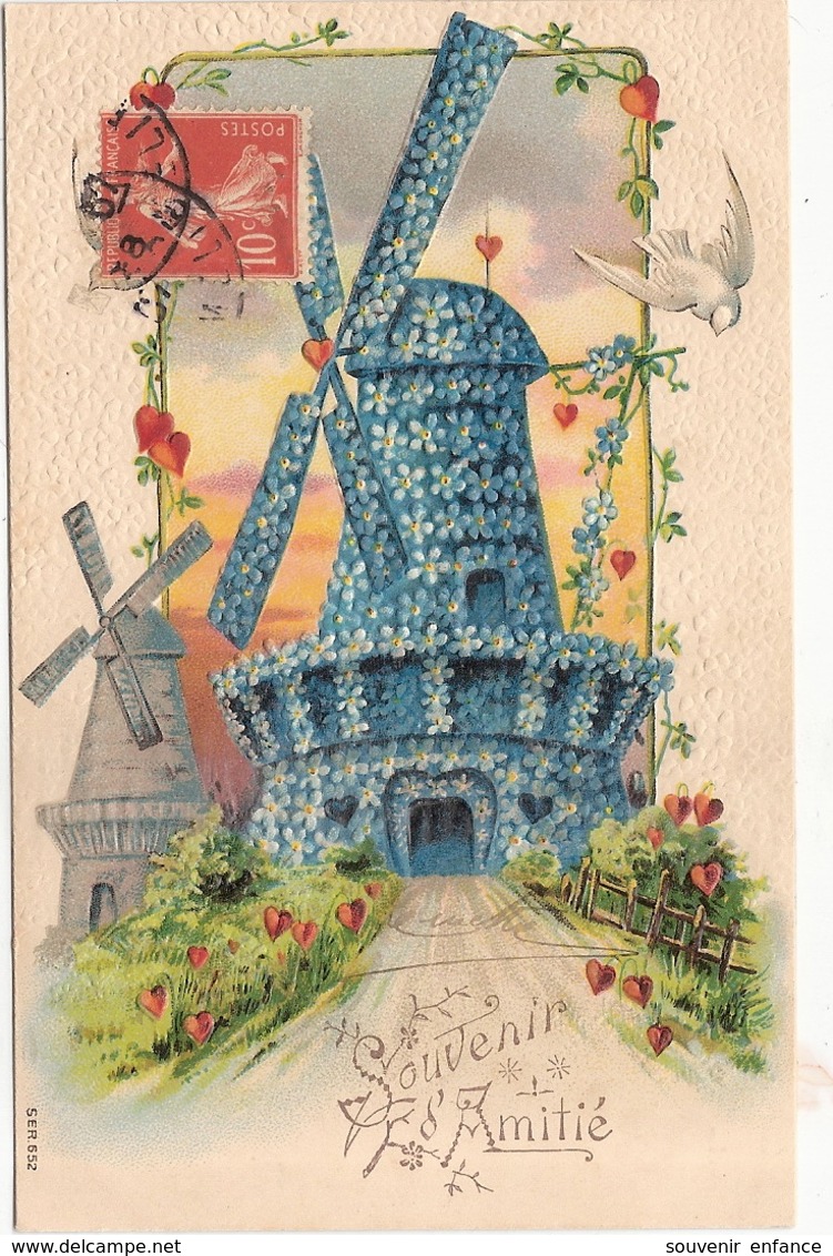 CPA Carte Gaufrée Moulin à Vent Souvenir De L'Amitié - Moulins à Vent