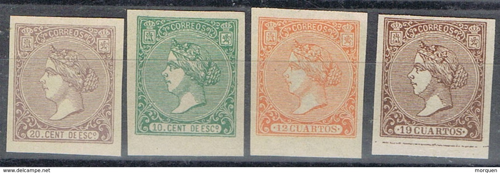 Lote 4 Sellos Isabel II España .Falso Filatelico, Repro, Fantasia, Num 82-83-84-85  * - Postfris – Scharnier