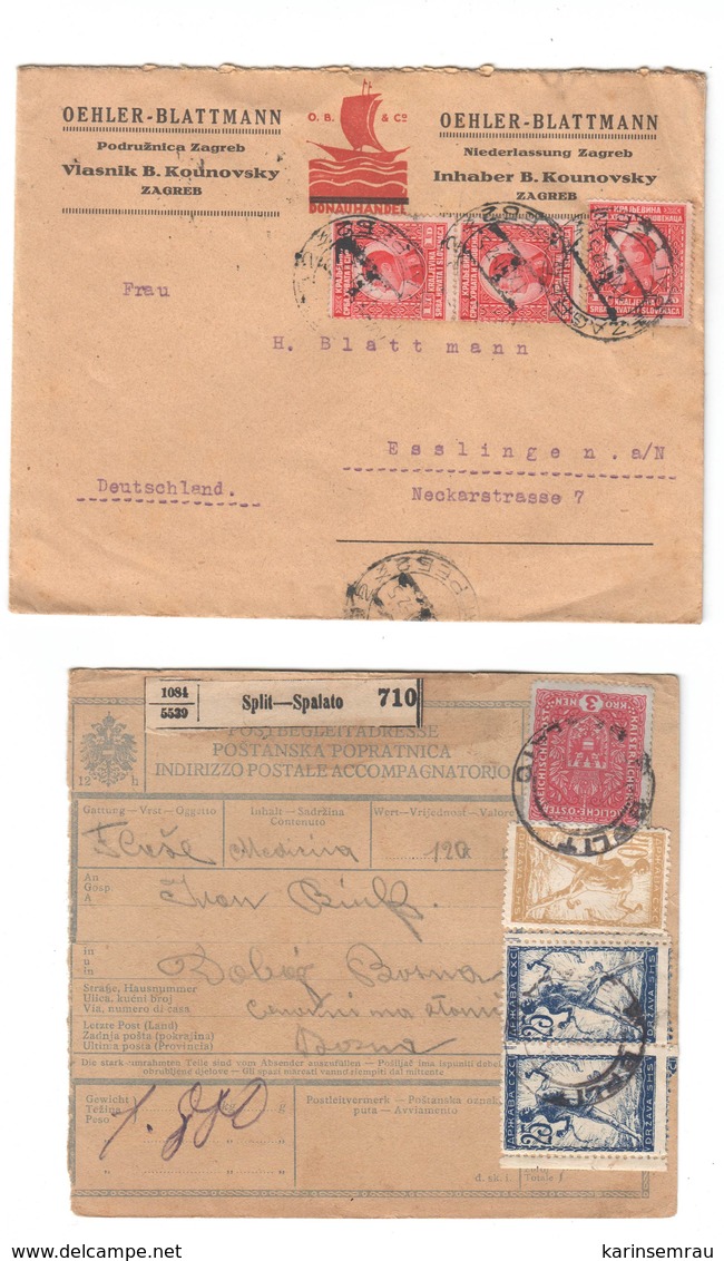 Jugoslawien , 5 Alte Belege , Paketkarten - Teile , 1x Mit Halbierung - Covers & Documents