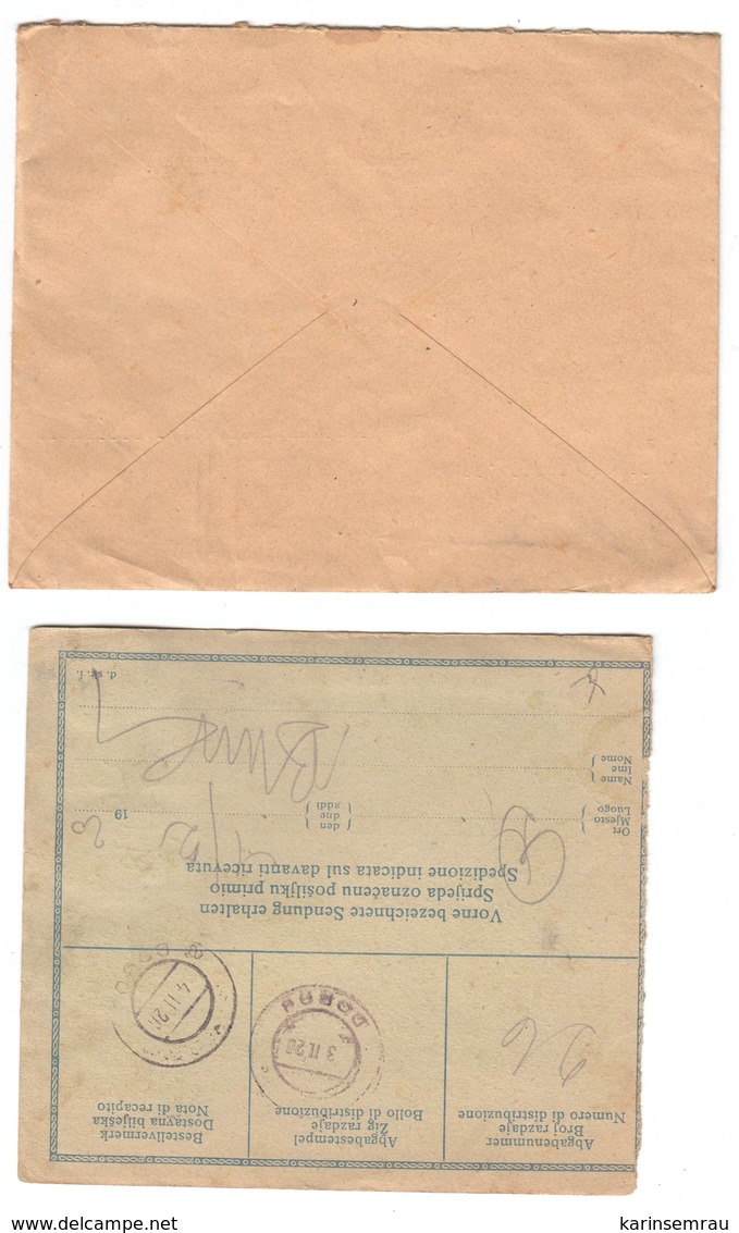 Jugoslawien , 5 Alte Belege , Paketkarten - Teile , 1x Mit Halbierung - Briefe U. Dokumente