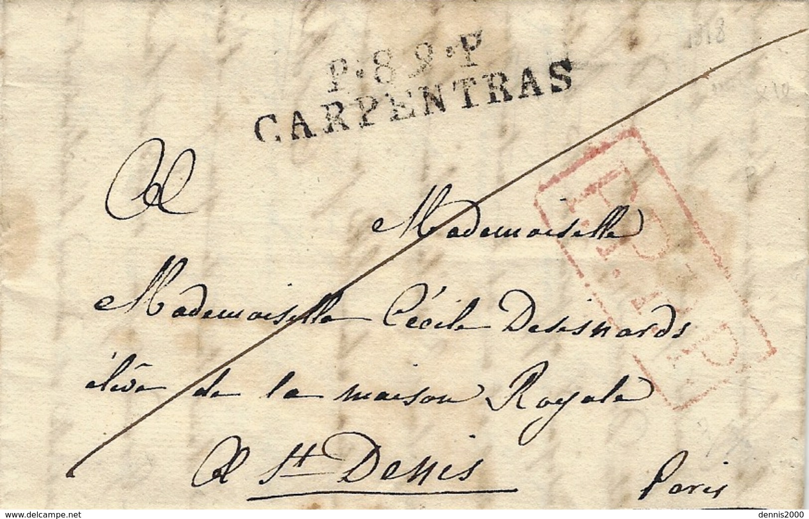 1818- Lettre De P.89.P. / CARPENTRAS ( Vaucluse ) 44 X 10 Mm + P.P.P.P.encadré Rouge Type Peu Courant - 1801-1848: Precursores XIX