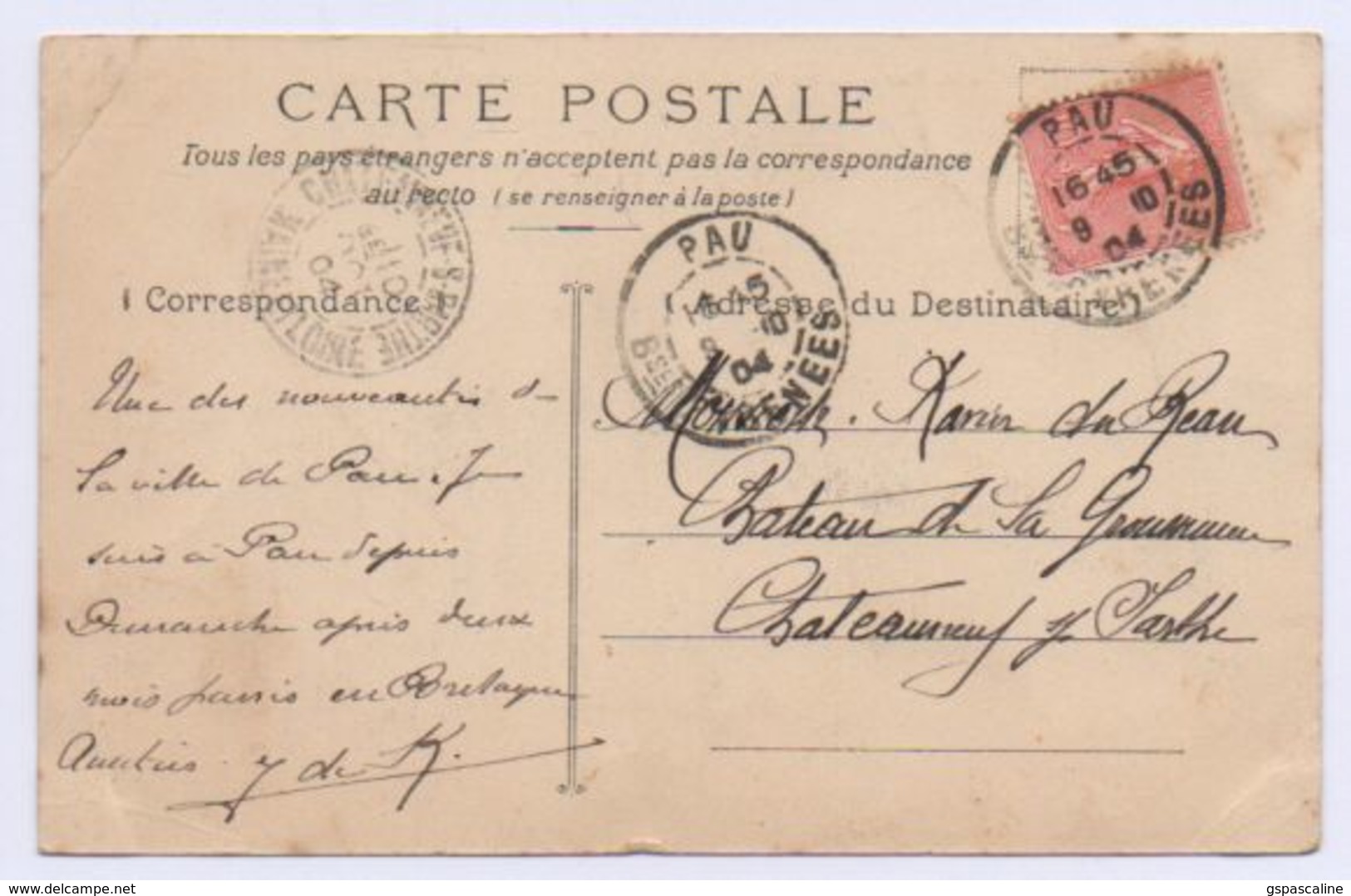 64 PAU - École D'équitation De M. Le Vicomte De Crozant. Courrier De 1904 - Pau