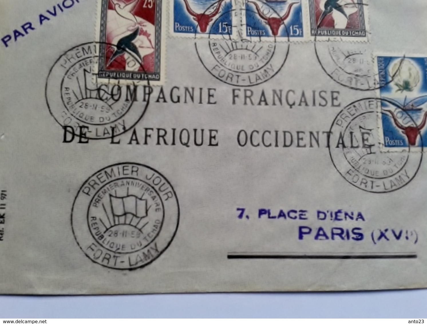 Lettre Compagnie Française De L Afrique Occidentale Comptoir De Fort Lamy Premier Jour Anniversaire Republique Du Tchad - Covers & Documents