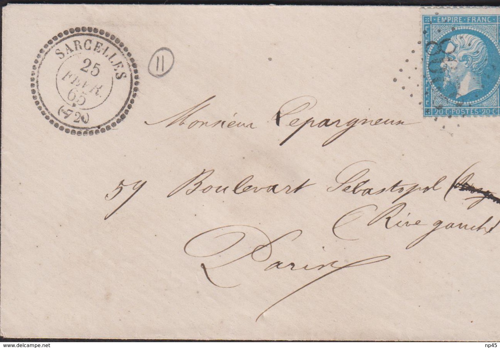 MARQUE POSTALE VAL D OISE GC DE SARCELLES SUR ENVELOPPE DE 1865 SUP - 1701-1800: Precursori XVIII