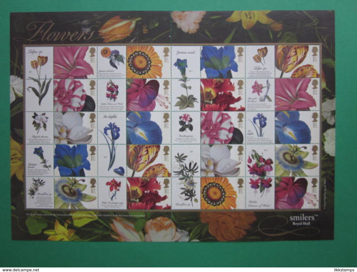 2003 ROYAL MAIL FLOWER PAINTINGS GENERIC SMILERS SHEET. #SS0013 - Timbres Personnalisés