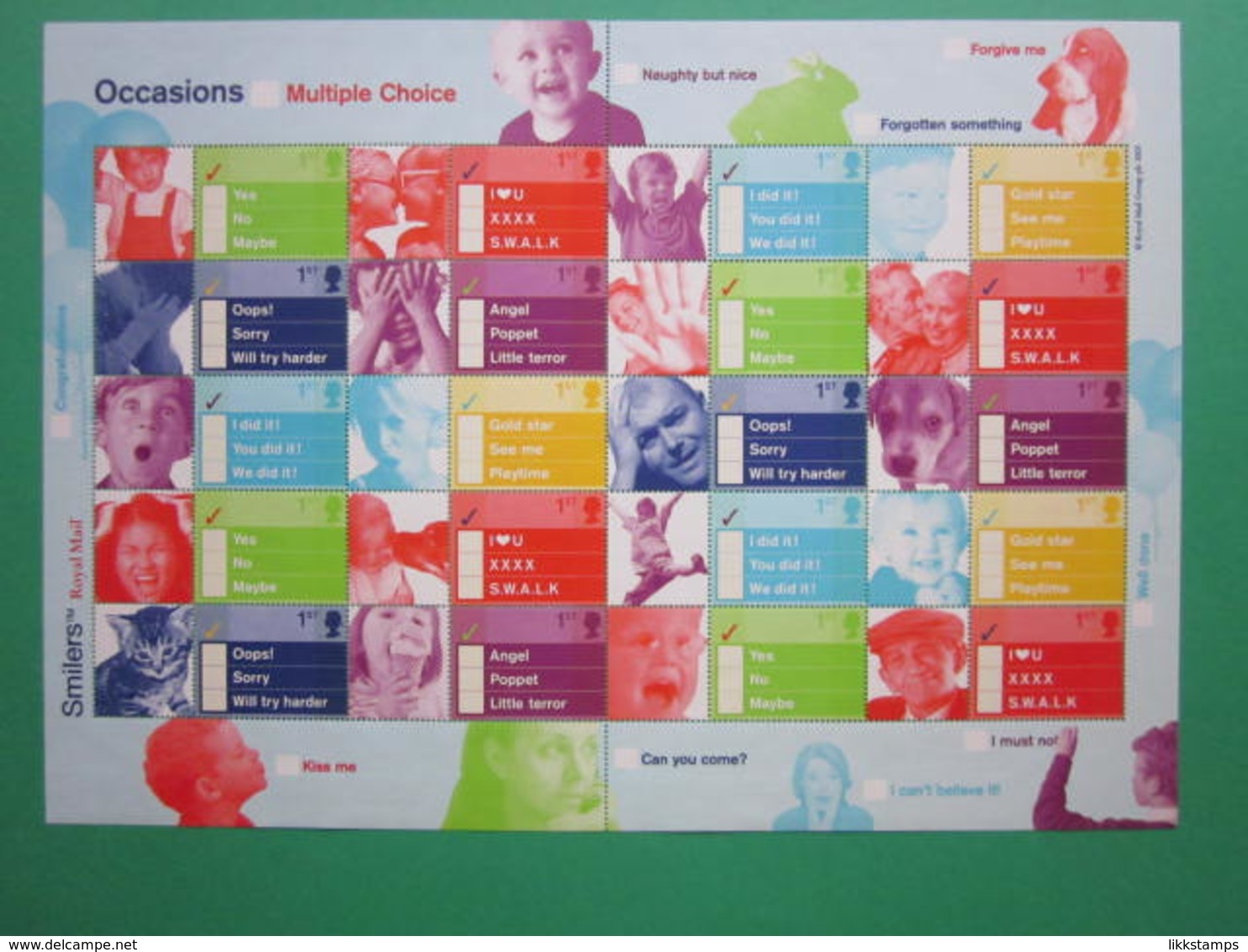 2003 ROYAL MAIL OCCASIONS 'TICK BOX' GENERIC SMILERS SHEET. #SS0014 - Timbres Personnalisés