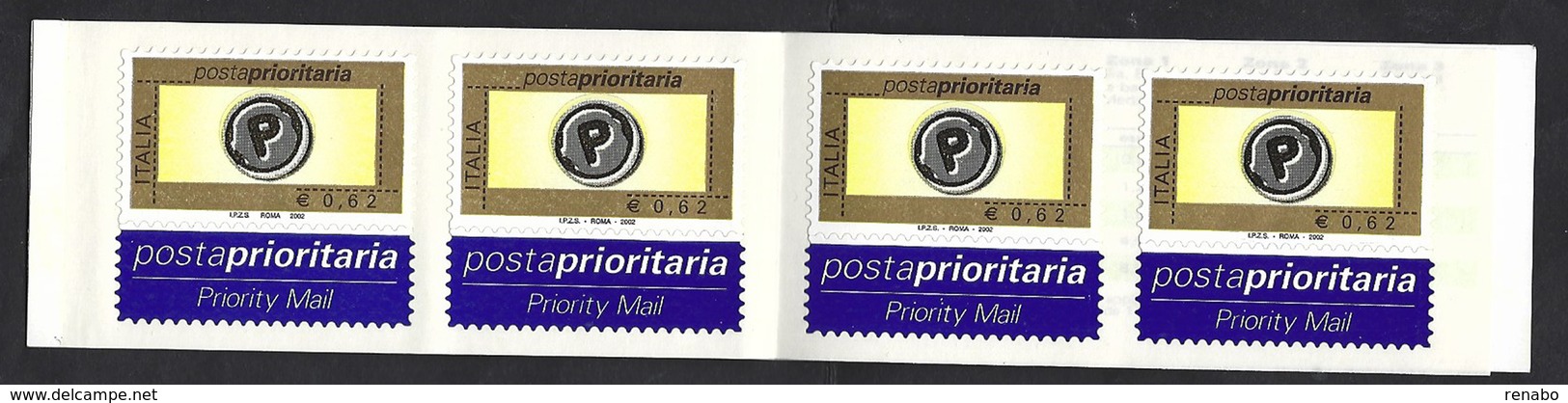 Italia 2001; Libretto: Posta Prioritaria Fondo Giallo €0,62 - Roma 2002, Con Etichetta - Booklets