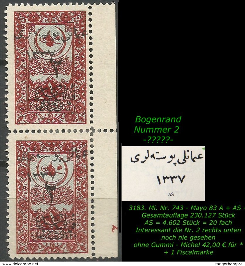EARLY OTTOMAN SPECIALIZED FOR SPECIALIST, SEE...Mi. Nr. 743 - Mayo 83 A + AS - In Ungebraucht (*) -R- - Ungebraucht