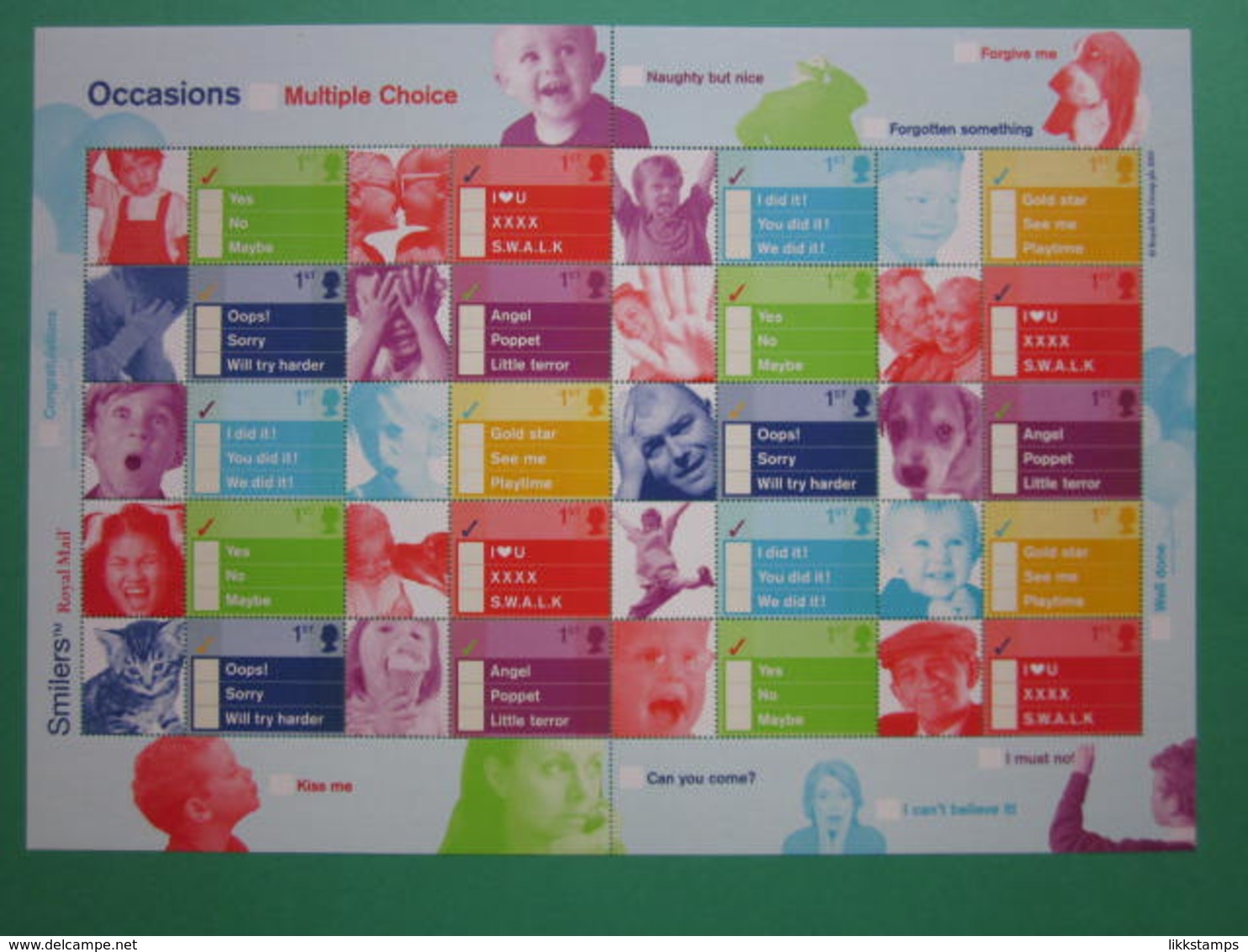 2003 ROYAL MAIL 'TICK BOX' OCCASIONS GENERIC SMILERS SHEET. #SS0015 - Personalisierte Briefmarken