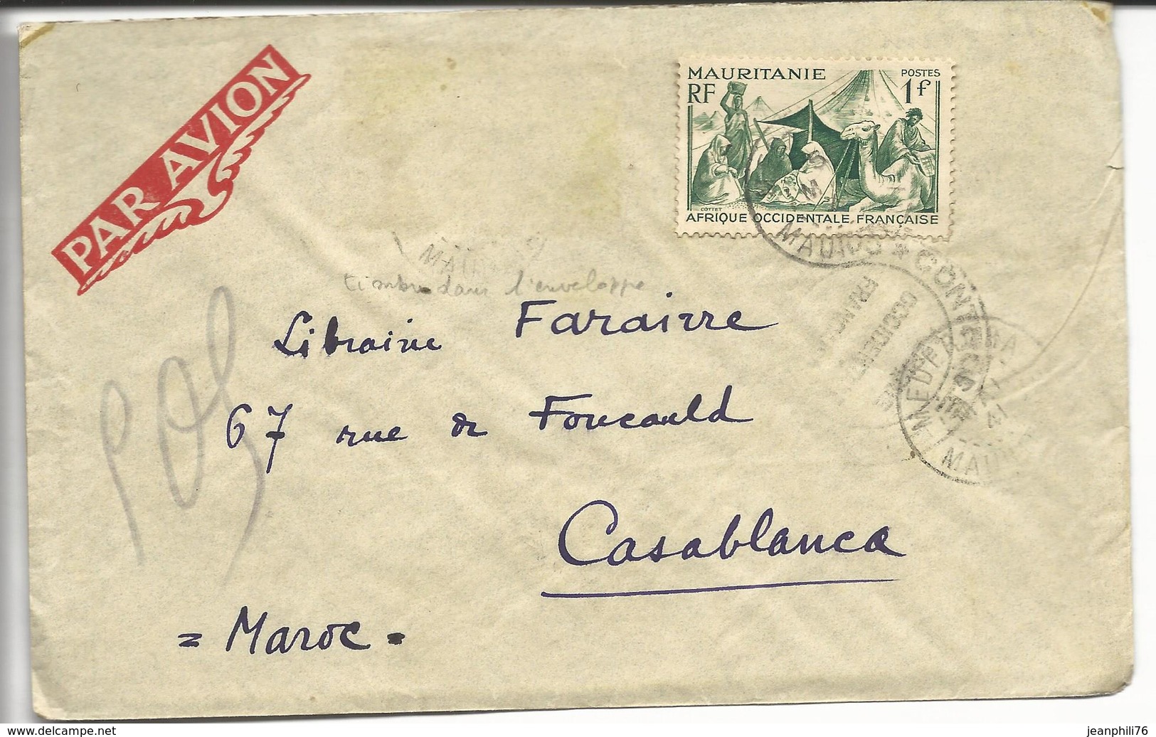 De Mederdra Mauritanie  >>Casablanca" Controle Postal Commission ??/afrique Occidentale Française" - Cartas & Documentos