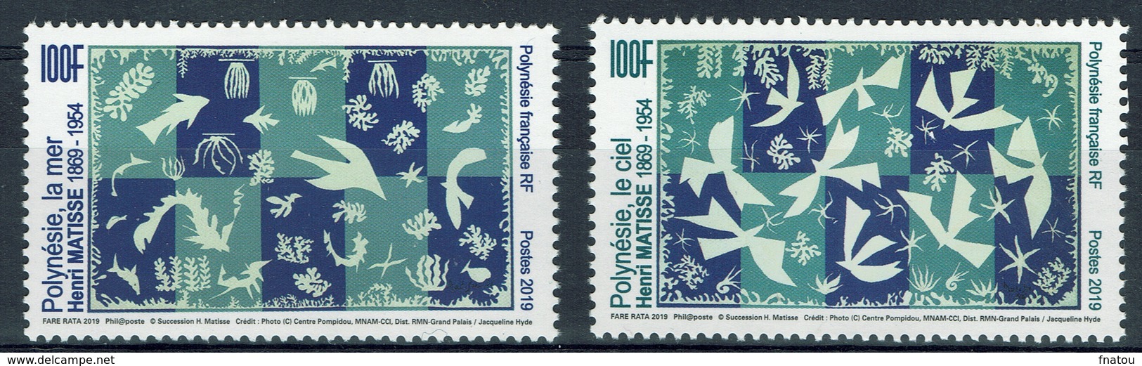 French Polynesia, Matisse, French Painter, Sea And Sky 2019, MNH VF  a Pair - Ongebruikt