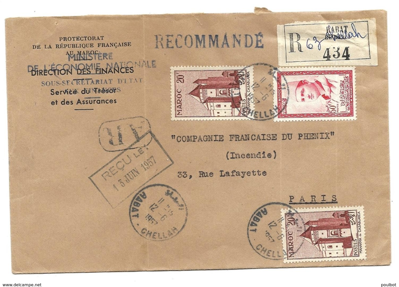 MAROC Lettre Recommandé Oblitération RABBAT Le 12 6 1957 - Lettres & Documents