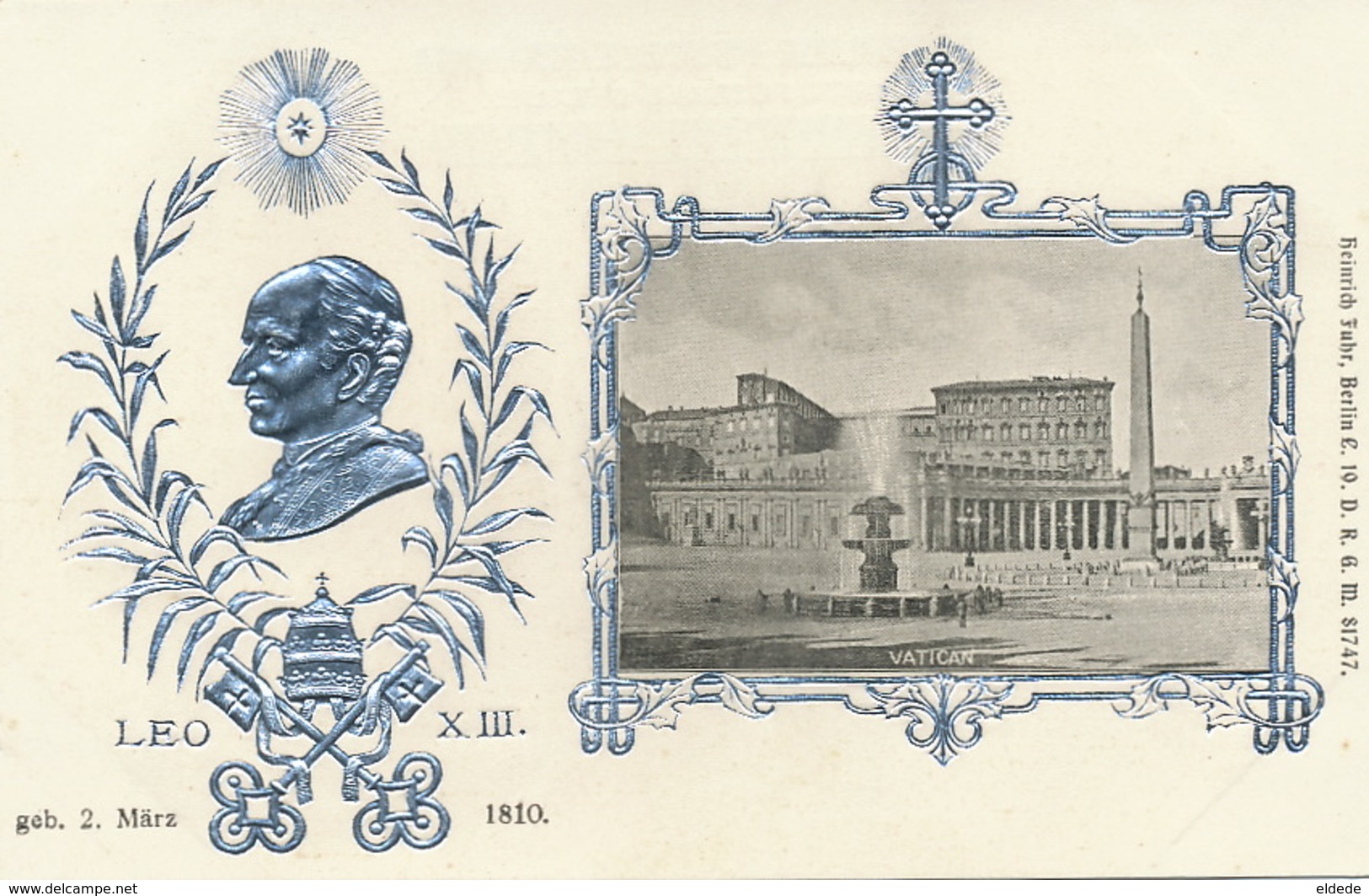 Superb Litho Embossed SS Papa Leo XIII Edit Heinrich Fuhr Berlin. Argentée . Silver . Alu - Vatican