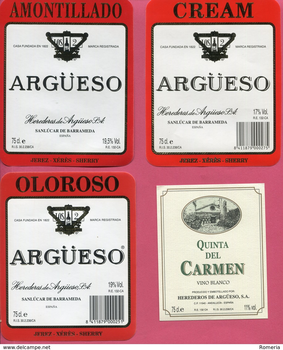 1614 - Espagne - Andalousie - Lot 28 étiquettes Bodegas Argüeso - Sanlucar de Barrameda