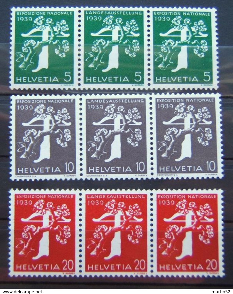 Schweiz Suisse 1939: 3er-Streifen Landi-EXPO-Rollenmarken Zu Z25c-Z27c Mi W12+W18+W24 ** Postfrisch MNH (Zu CHF 56.00) - Francobolli In Bobina