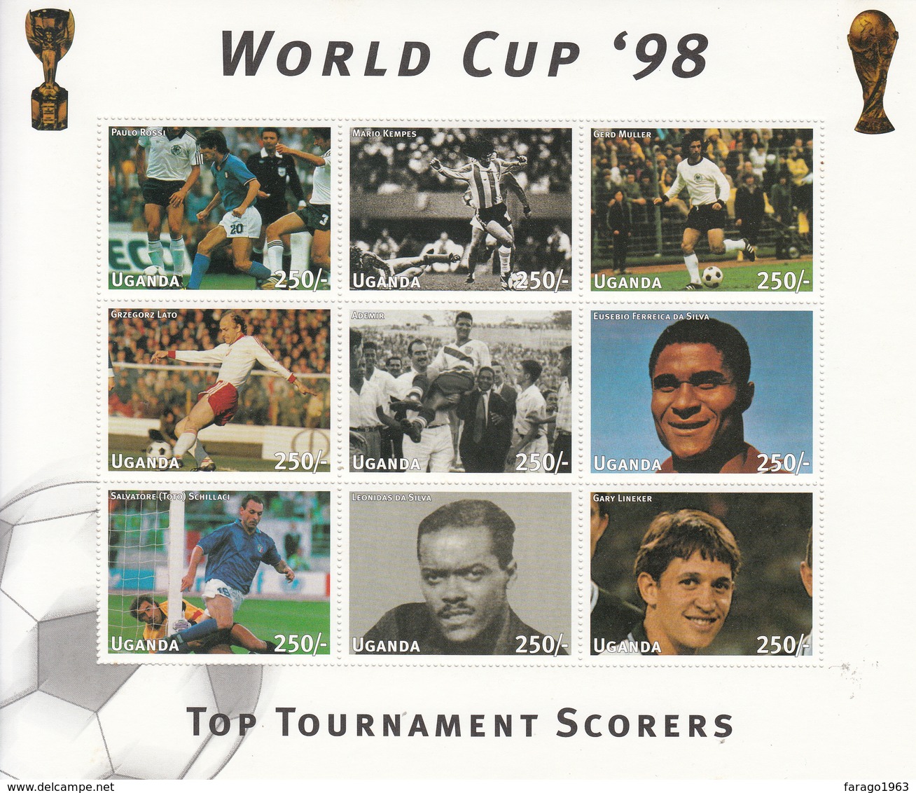 1998 Uganda World Cup Football Complete Set Of 5 Sheets MNH - Uganda (1962-...)