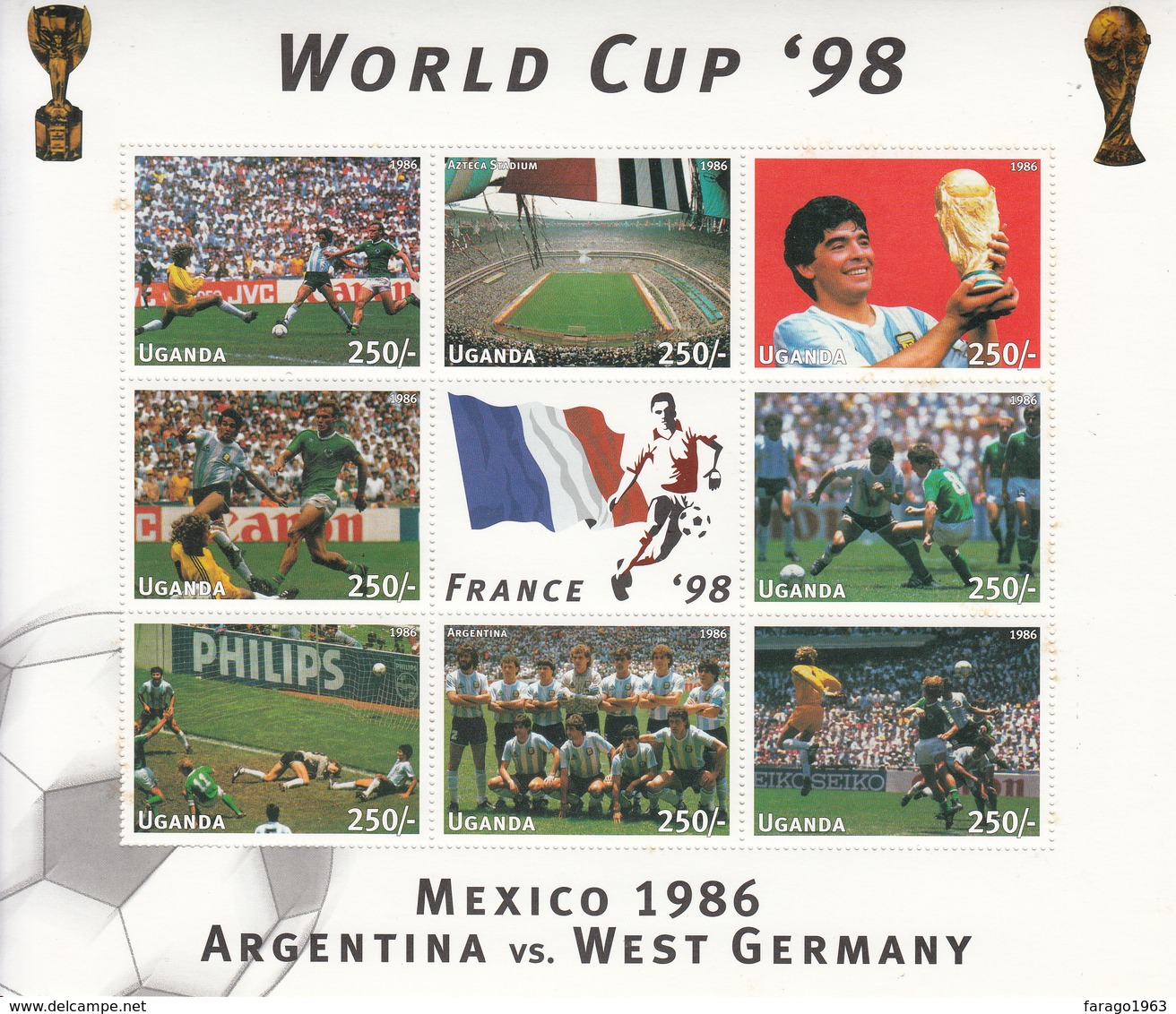 1998 Uganda World Cup Football Complete Set Of 5 Sheets MNH - Uganda (1962-...)