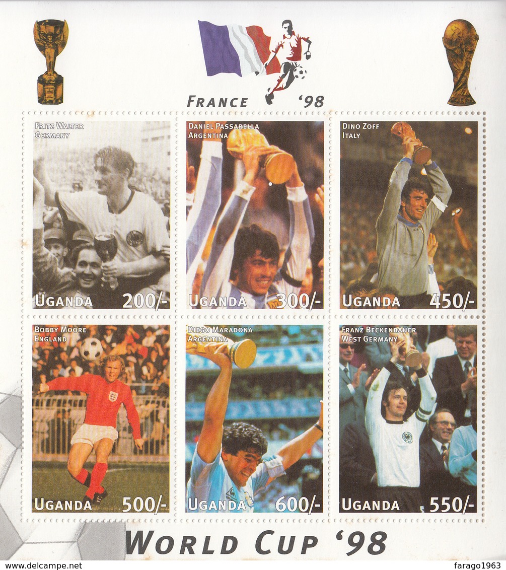 1998 Uganda World Cup Football Complete Set Of 5 Sheets MNH - Uganda (1962-...)