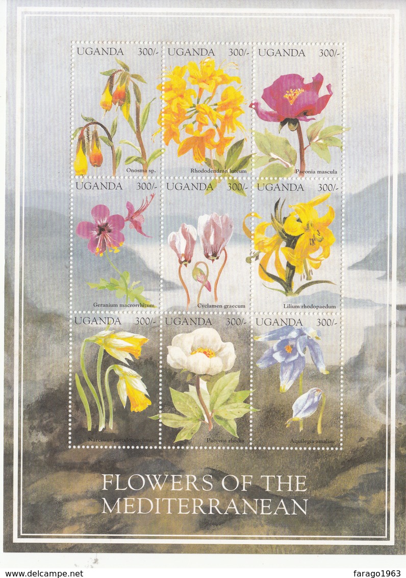 1998 Uganda Flowers Fleurs Of The Mediterranean Complete Set Of 4 Sheets MNH - Uganda (1962-...)
