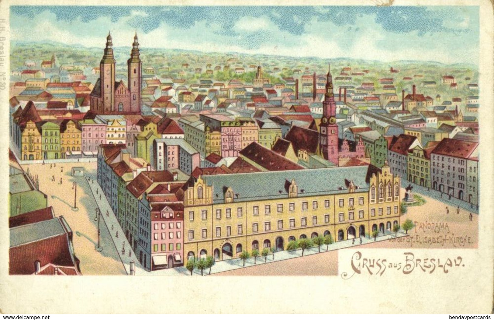 WROCŁAW BRESLAU, Panorama Bazylika św. Elżbiety (1899) Polen Litho AK - Schlesien