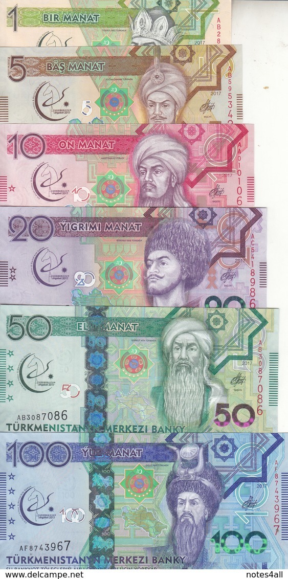 TURKMENISTAN 1 5 10 20 50 100 MANAT 2017 P-NEW COMMEMORATIVE UNC SET */* - Turkmenistan
