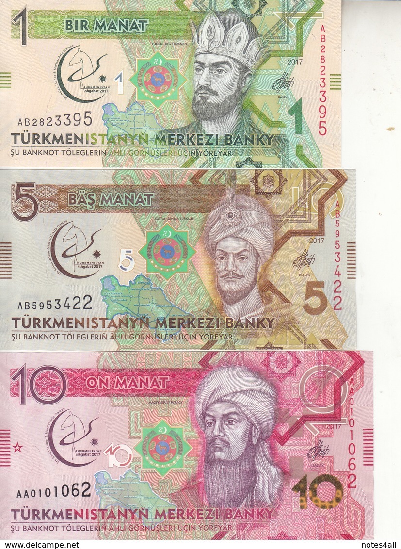 TURKMENISTAN 1 5 10 20 50 100 MANAT 2017 P-NEW COMMEMORATIVE UNC SET */* - Turkmenistan