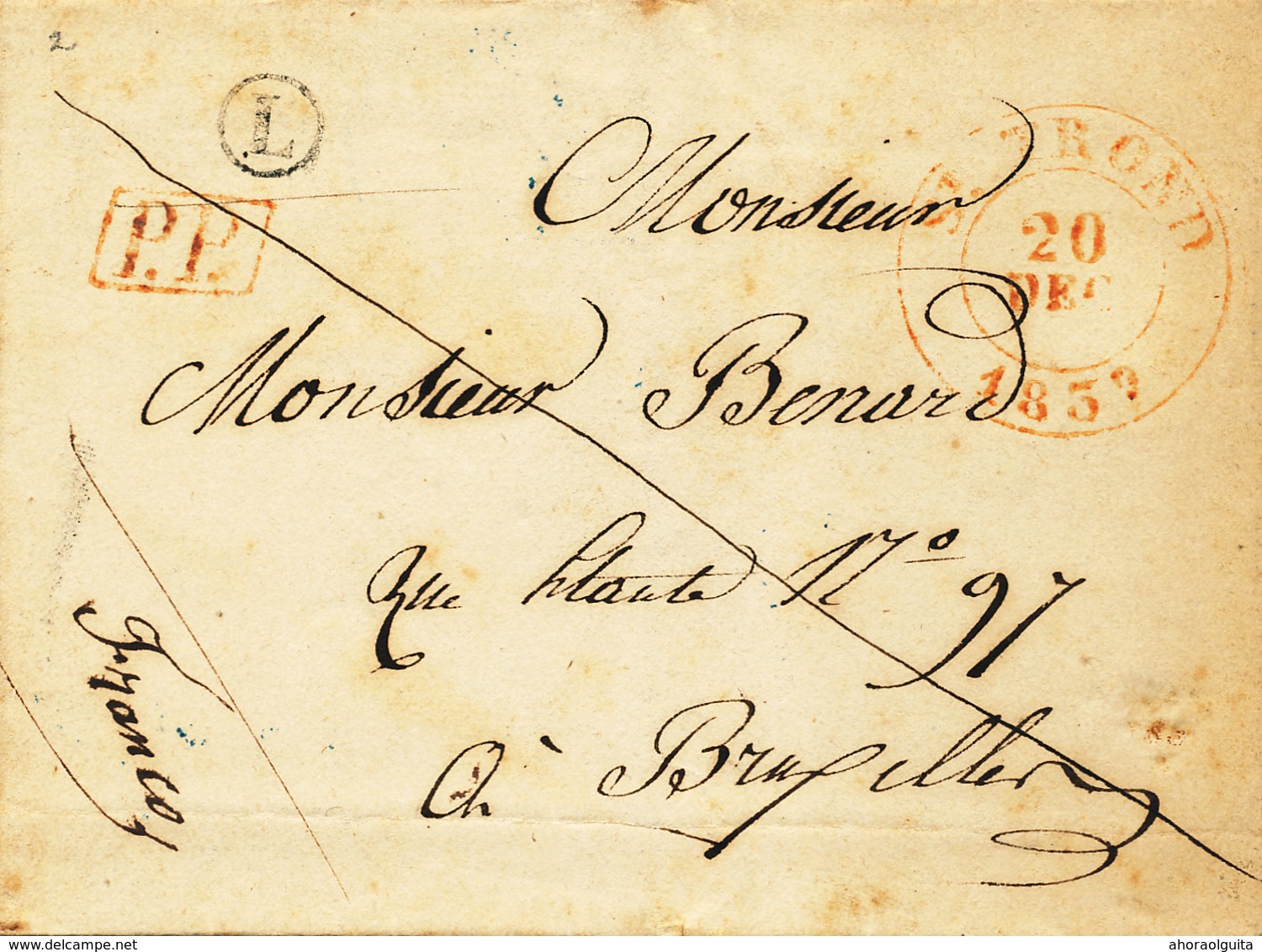 30/752 -- Lettre Précurseur ST TROND 1837 En PP Vers BXL - Boite Rurale L - SR Au Verso - Port 4 Décimes - Poste Rurale