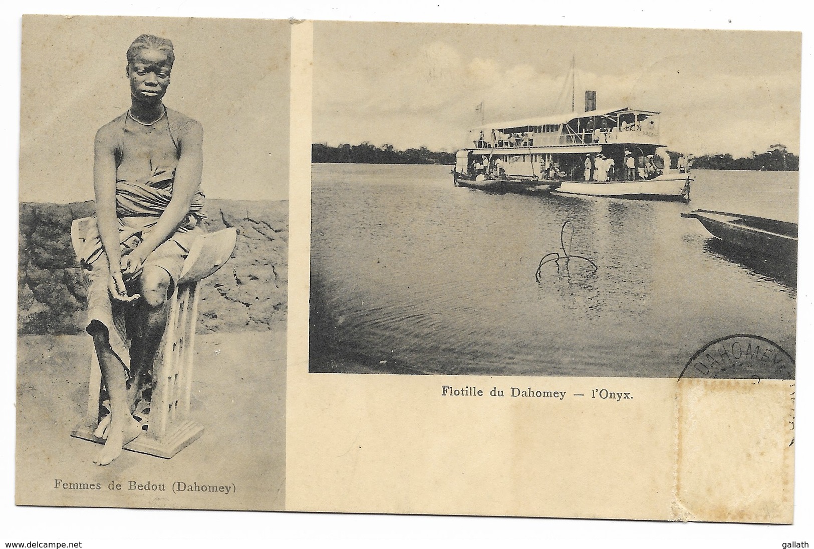 2 Vues - Femme De BEDOU - Flotille Du Dahomey, L'ONYX...1908  (timbre Décollé) - Dahomey