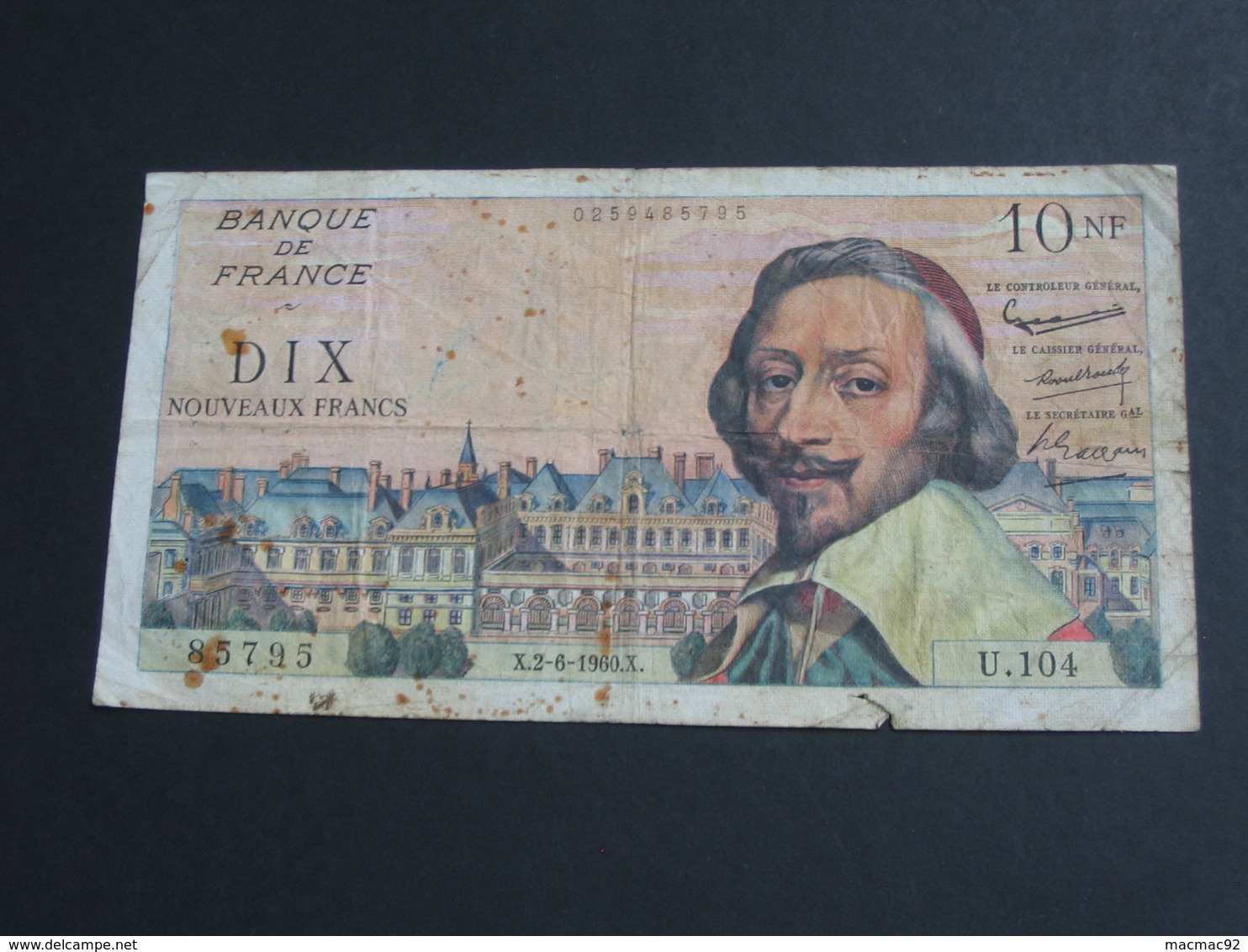 10 Dix Francs RICHELIEU -2-6-1960   **** EN ACHAT IMMEDIAT **** - 10 NF 1959-1963 ''Richelieu''