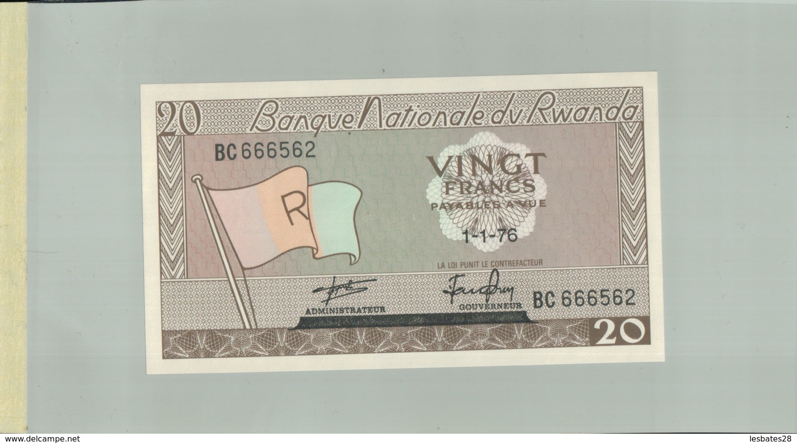 Billet De Banque Nationale Du   Rwanda , 20 Francs 1976   DEC 2019 Gerar - Ruanda