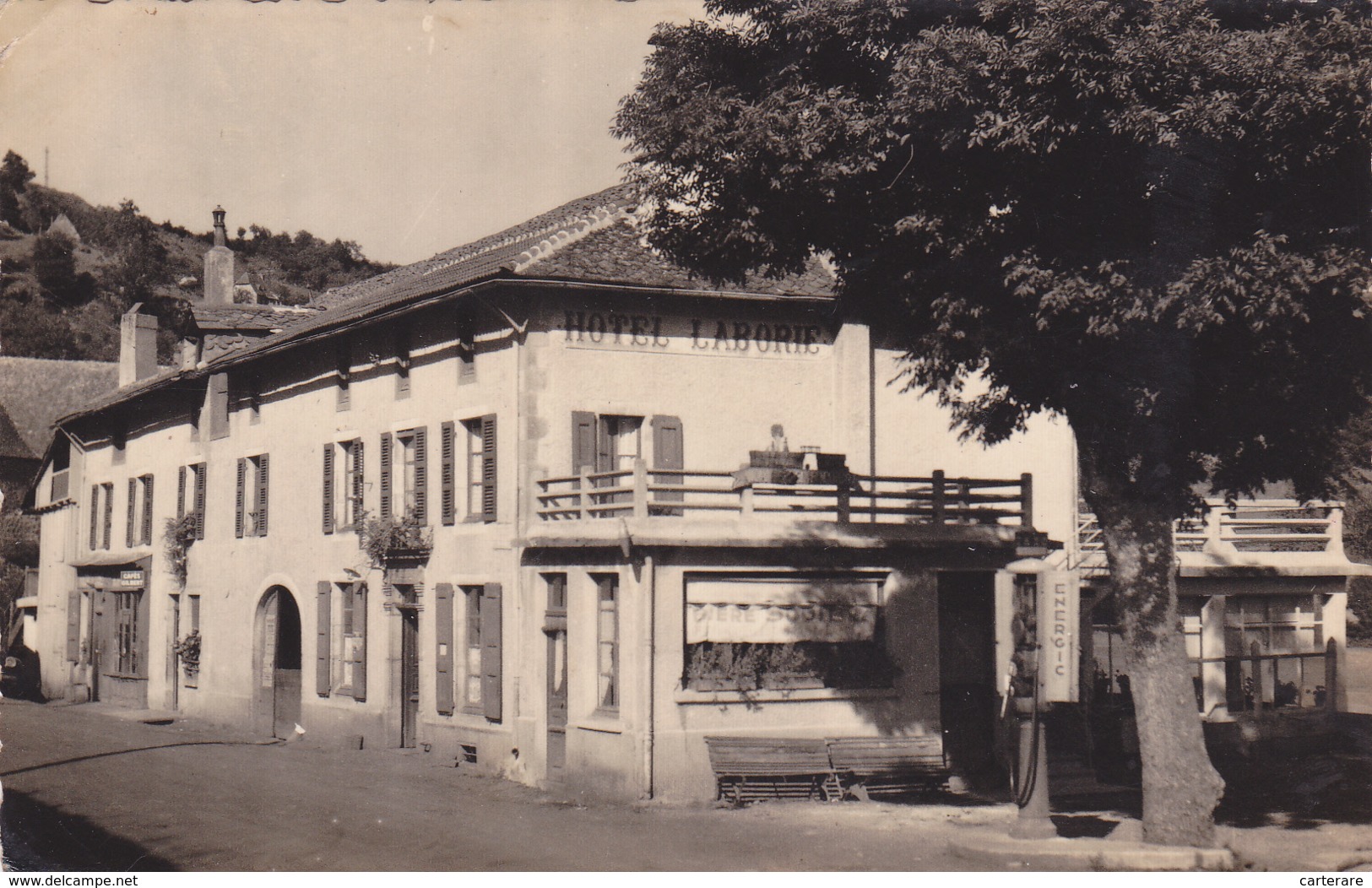 15,CANTAL,CARLAT,HOTEL DE LA REINE MARGOT,1948,CARTE PHOTO BOS D'AURILLAC,RARE,HOTEL LABORIE - Carlat