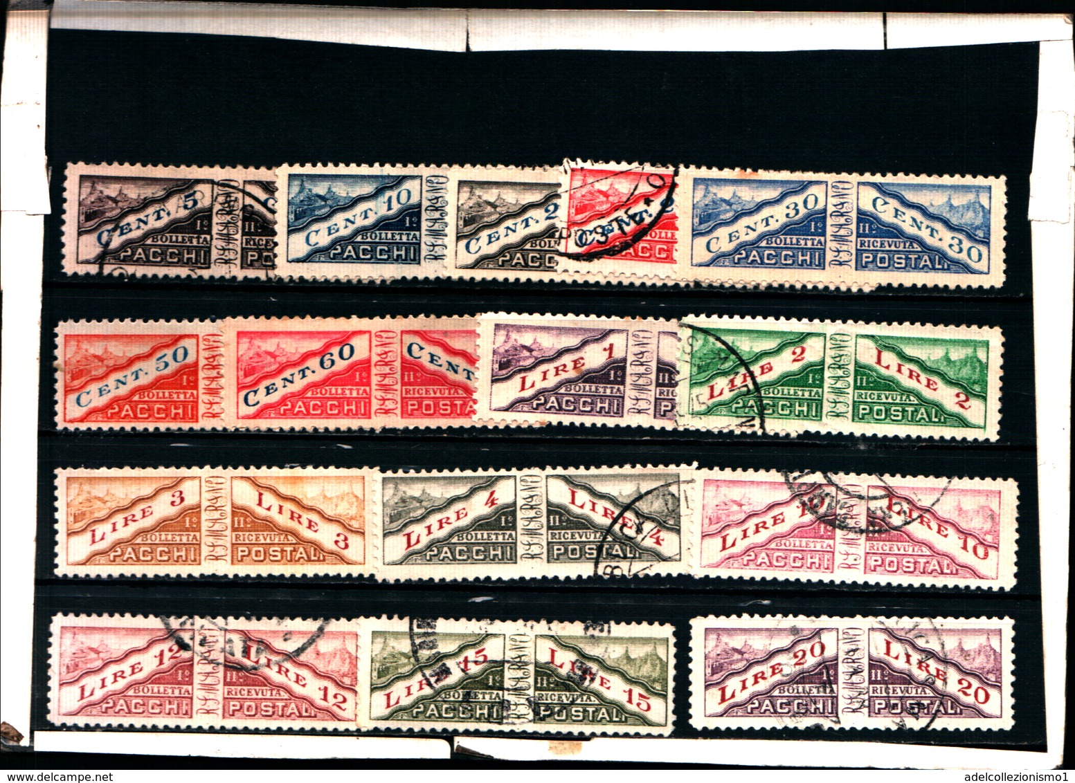 92331) SAN MARINO-Due Sezioni Non Dentellate Tra Loro - Pacchi Postali - 22 Novembre 1928-15 VALORI-USATI- MNH** - Colis Postaux