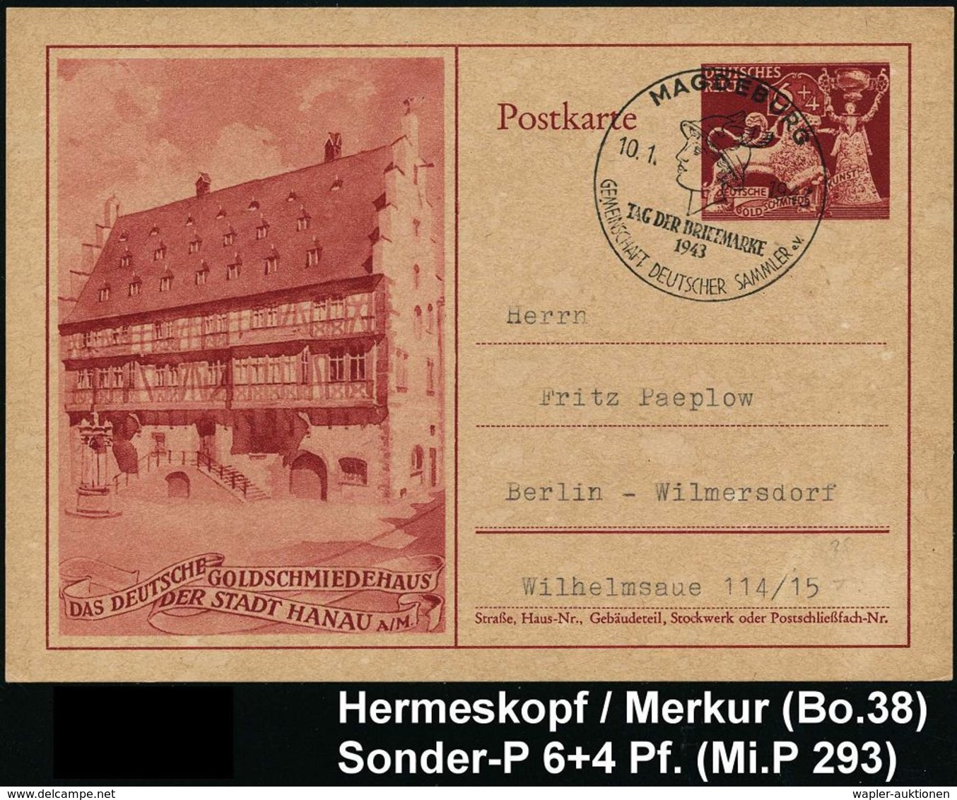 GRIECHISCHE & RÖMISCHE MYTHOLOGIE : MAGDEBURG/ TAG DER BRIEFMARKE/ GDS 1943 (10.1.) SSt = Merkur-Kopf Auf Sonder-P. 6 +  - Mitologia