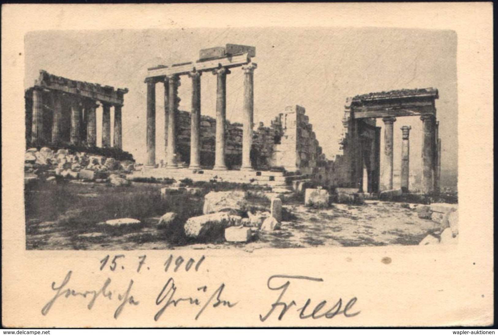 ANTIKES GRIECHENLAND : GRIECHENLAND 1901 (3.7.) 5 L. Hermes BiP, Oliv: Ruinen Der Akropolis (?) + Zusatzfrank. 5 L. Herm - Archäologie