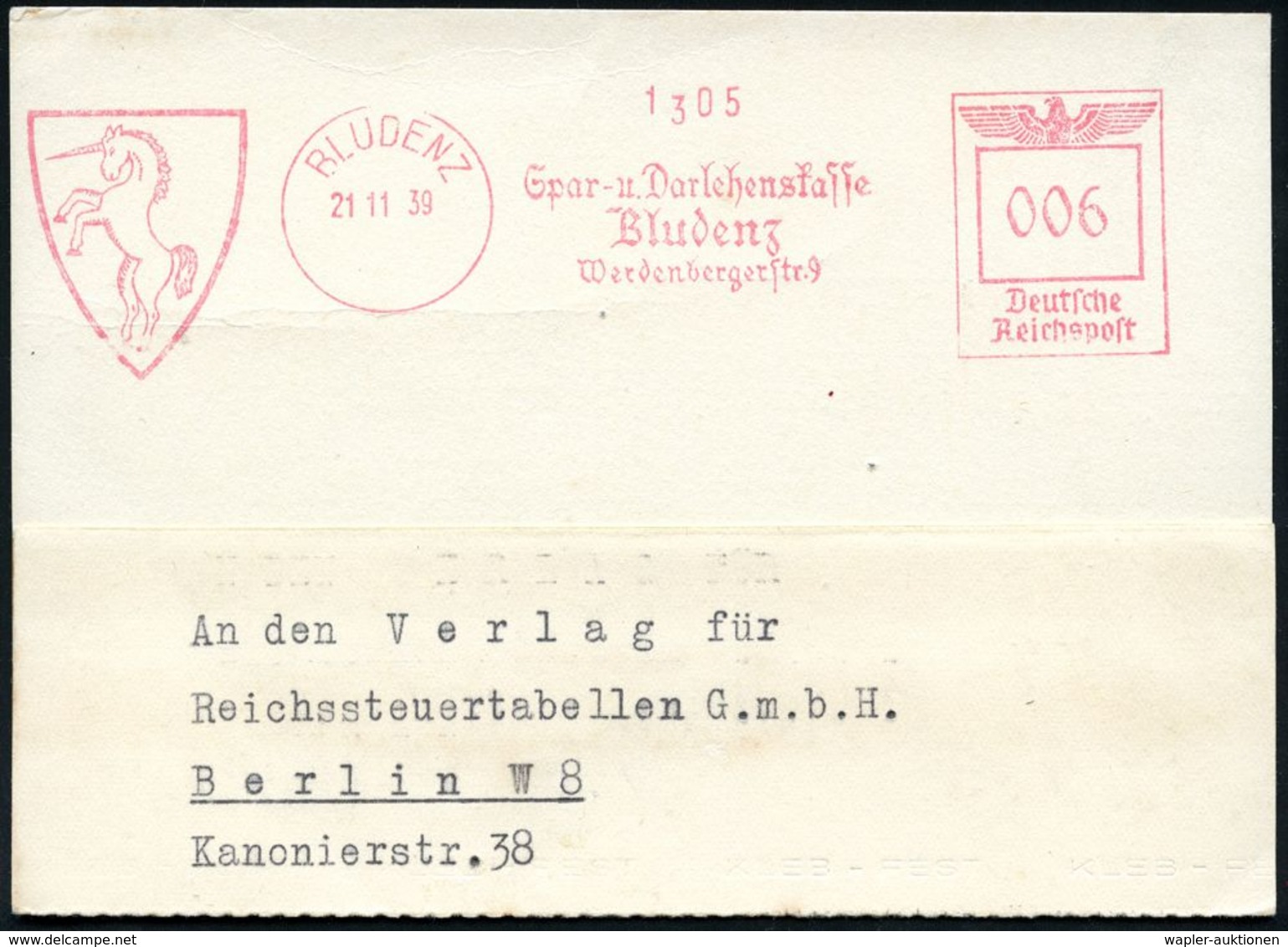 GRIECHISCHE & RÖMISCHE MYTHOLOGIE : BLUDENZ/ Spar-u.Darlehenskasse.. 1939 (21.11.) Ehem. österr. AFS Francotyp Mit Doppe - Mitologia