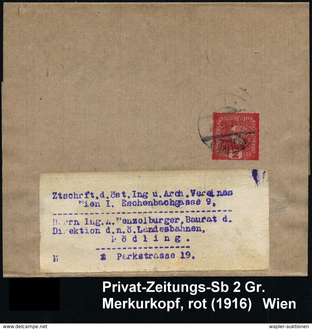 GRIECHISCHE & RÖMISCHE MYTHOLOGIE : ÖSTERREICH 1916 2 H. Privat-Zeitungs-SB "Kleiner Merkurkopf", Rot (Gesicht N.links)  - Mythologie