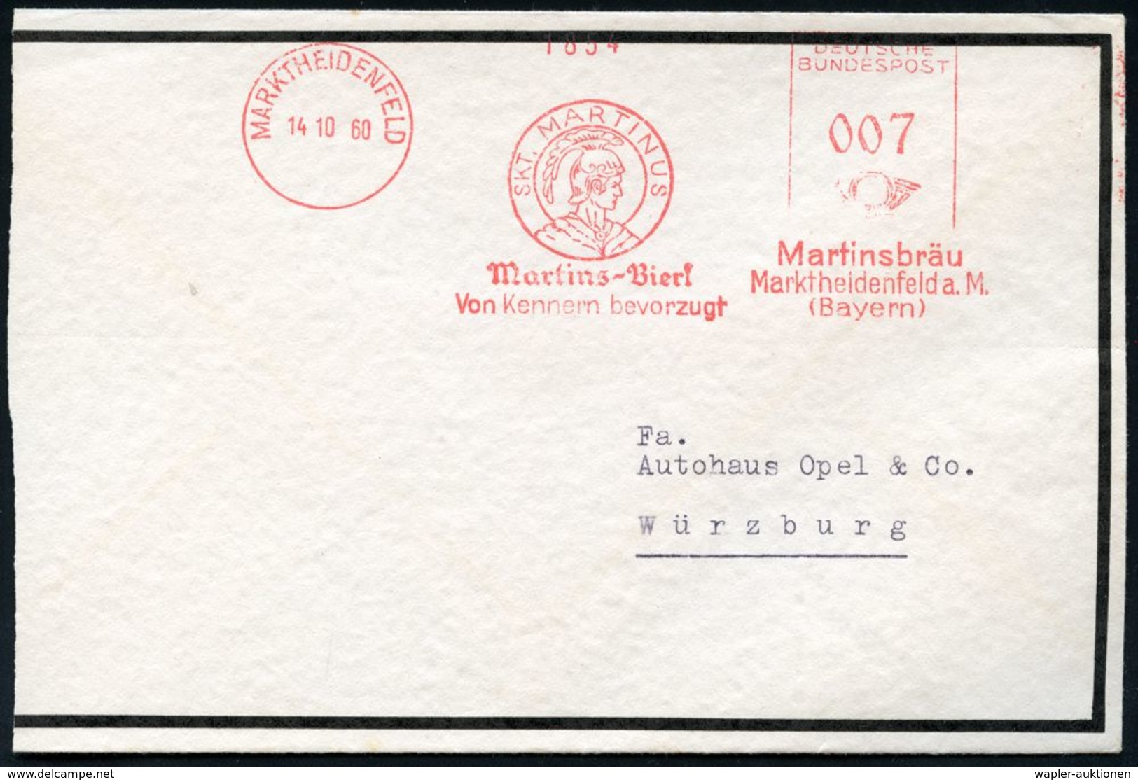 RÖMER / RÖMISCHE GESCHICHTE & KULTUR : MARKTHEIDENFELD/ SKt.MARTINUS/ Martins-Bier../ Martinsbräu.. 1960 (14.10.) AFS (u - Archäologie